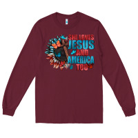 Burgundy She love Jesus and America too Long Sleeve Tee - FaDigitalArtStudio