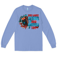 Colony Blue She love Jesus and America too Long Sleeve Tee - FaDigitalArtStudio