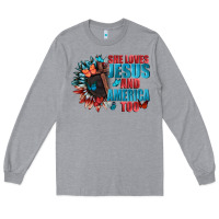 Heather Grey She love Jesus and America too Long Sleeve Tee - FaDigitalArtStudio