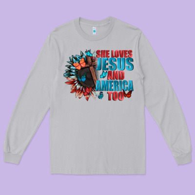 She Love Jesus And America Too Long Sleeve Tee Designed By Fadigitalartstudio