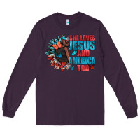 Plum She love Jesus and America too Long Sleeve Tee - FaDigitalArtStudio