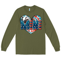 Army Green American mini heart 4th of july Long Sleeve Tee - FaDigitalArtStudio