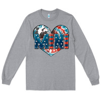 Heather Grey American mini heart 4th of july Long Sleeve Tee - FaDigitalArtStudio