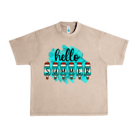 French Oak Hello Summer Serape Turquoise Urban Heavy Tee - CowCowDesign