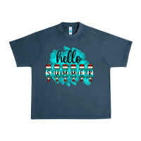 Midnight Navy Hello Summer Serape Turquoise Urban Heavy Tee - CowCowDesign