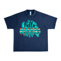 Navy Hello Summer Serape Turquoise Urban Heavy Tee - CowCowDesign