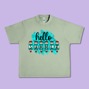 Hello Summer Serape Turquoise Urban Heavy Tee Designed By Cowcowdesign