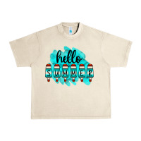 Sandshell Hello Summer Serape Turquoise Urban Heavy Tee - CowCowDesign