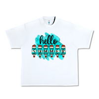 White Hello Summer Serape Turquoise Urban Heavy Tee - CowCowDesign