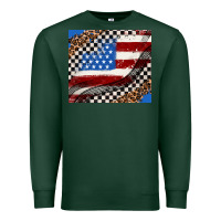 Sports Green American flag and race flag Premium Sweatshirt - AdoDesignShop
