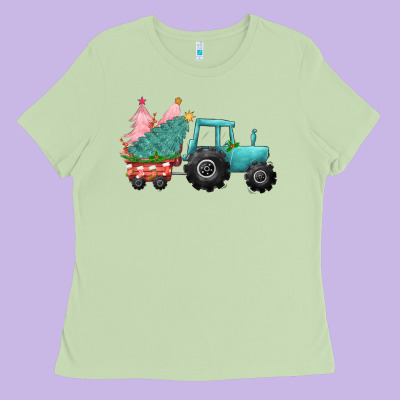 Christmas Tree Tractor Ladies Tee Designed By Cowgirlartshop