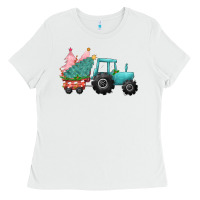 White Christmas tree tractor Ladies Tee - CowGirlArtShop
