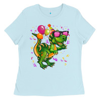 Baby Blue birthday t rex pink Ladies Tee - CowGirlArtShop