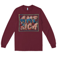 Burgundy America Long Sleeve Tee - FaDigitalArtStudio