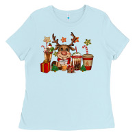 Baby Blue reindeer coffe cups christmas Ladies Tee - CowGirlArtShop