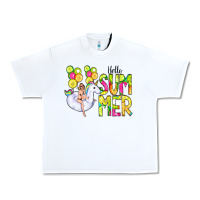 White Hello Summer Unicorn Urban Heavy Tee - CowCowDesign