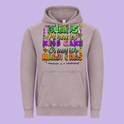 Beads Parades King Cake Crawfish Mardi Gras Vintage Hoodie Designed By Fadigitalartstudio