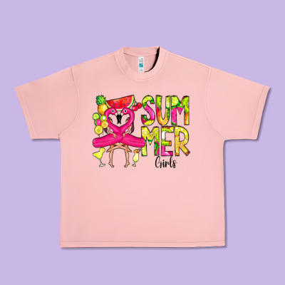 Summer Girls Flamingo Urban Heavy Tee Designed By Cowcowdesign
