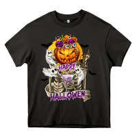 Asphalt Happy Halloween with Skeleton Heavy Core Tee - texasbilliewilder