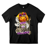 Black Happy Halloween with Skeleton Heavy Core Tee - texasbilliewilder