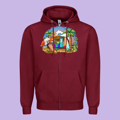 Camp Life Beach Zipper Hoodie Designed By Barkaloodesign