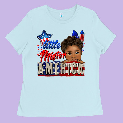 Little Mister America Black Boy Ladies Tee Designed By Cowgirlartshop