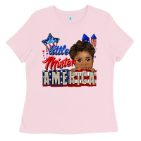 Bubblegum Pink little mister america black boy Ladies Tee - CowGirlArtShop