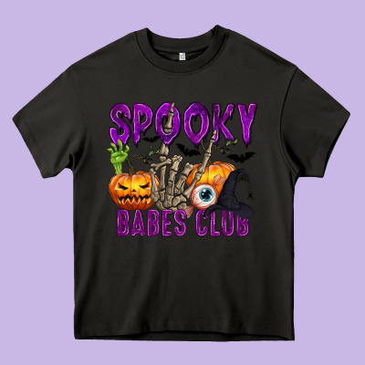 Spooky Babes Club Heavy Core Tee Designed By Texasbilliewilder