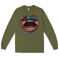 Army Green American flag lips 4th of july Long Sleeve Tee - FaDigitalArtStudio