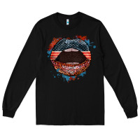 Black American flag lips 4th of july Long Sleeve Tee - FaDigitalArtStudio