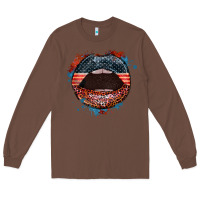Chestnut American flag lips 4th of july Long Sleeve Tee - FaDigitalArtStudio