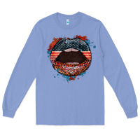 Colony Blue American flag lips 4th of july Long Sleeve Tee - FaDigitalArtStudio