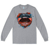 Heather Grey American flag lips 4th of july Long Sleeve Tee - FaDigitalArtStudio