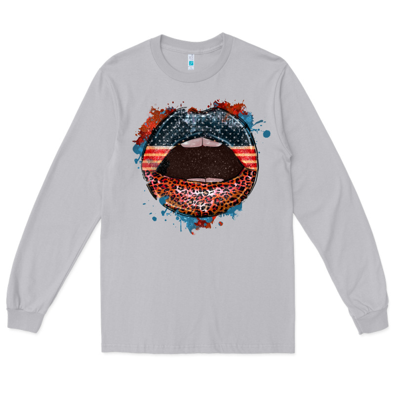 American Flag Lips 4th Of July Long Sleeve Tee by FaDigitalArtStudio | Teevron