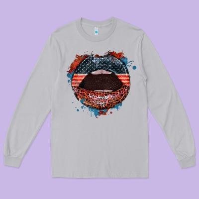 American Flag Lips 4th Of July Long Sleeve Tee Designed By Fadigitalartstudio