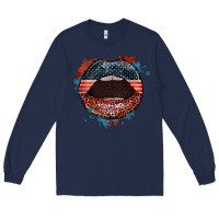 Navy American flag lips 4th of july Long Sleeve Tee - FaDigitalArtStudio