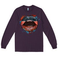 Plum American flag lips 4th of july Long Sleeve Tee - FaDigitalArtStudio