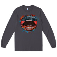 Smoke American flag lips 4th of july Long Sleeve Tee - FaDigitalArtStudio