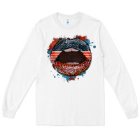 White American flag lips 4th of july Long Sleeve Tee - FaDigitalArtStudio