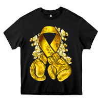Black Childhood Cancer yellow ribbon with boxing gloves Heavy Core Tee - NancyCooperArtShop