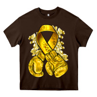 Chocolate Brown Childhood Cancer yellow ribbon with boxing gloves Heavy Core Tee - NancyCooperArtShop