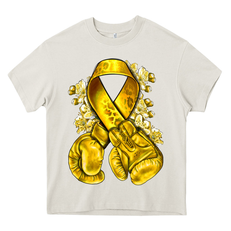 Childhood Cancer Yellow Ribbon With Boxing Gloves Heavy Core Tee by NancyCooperArtShop | Teevron