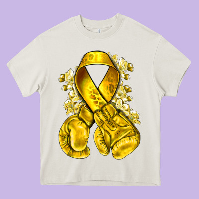Childhood Cancer Yellow Ribbon With Boxing Gloves Heavy Core Tee Designed By Nancycooperartshop