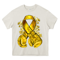 Cream Childhood Cancer yellow ribbon with boxing gloves Heavy Core Tee - NancyCooperArtShop