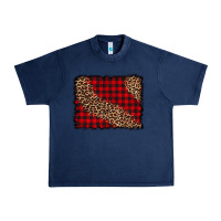 Navy leopard buffalo plaid background Urban Heavy Tee - CowCowDesign