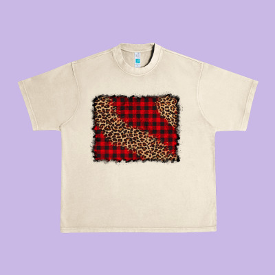 Leopard Buffalo Plaid Background Urban Heavy Tee Designed By Cowcowdesign