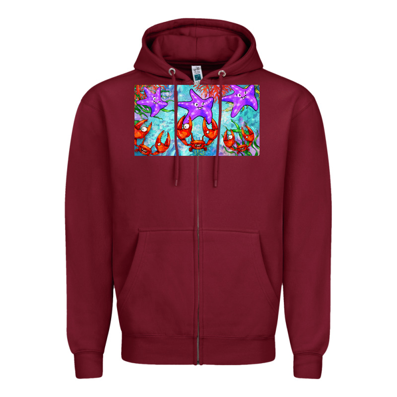 Crab And Starfish  Cup Zipper Hoodie by BarkalooDesign | Teevron