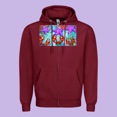 Crab And Starfish  Cup Zipper Hoodie Designed By Barkaloodesign