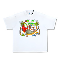 White Hello Summer Urban Heavy Tee - CowCowDesign