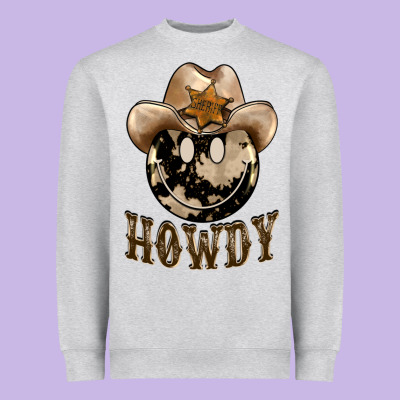Howdy Smiley Face Heavyweight Sweatshirt Designed By Barkaloodesign